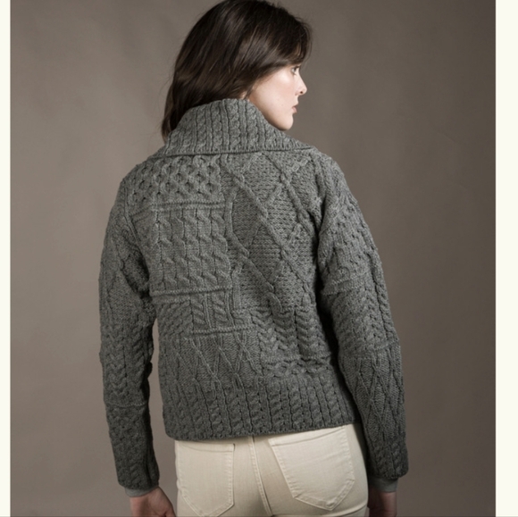 Aran mor Irish knit patchwork cardigan sweater small grey - Picture 5 of 16